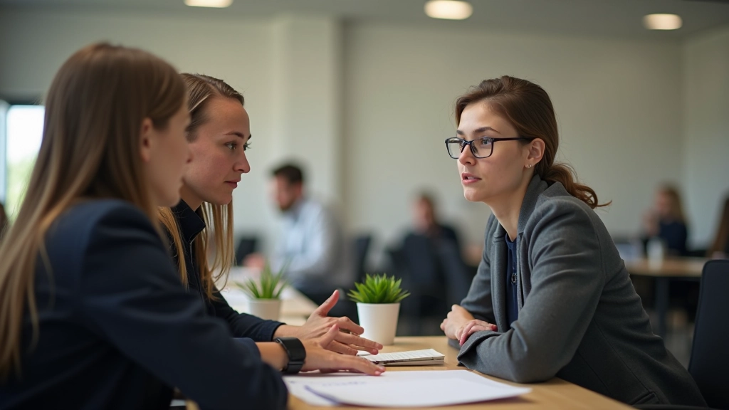 Twee collega's voeren een constructief gesprek met open houding